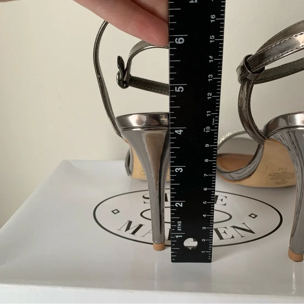 Steve Madden Rhinestone and Silver Ankle-strap sandal Heels Size 8